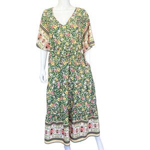 Keluummi Maxi Dress Womens 22 Green Floral Boho Short Sleeve